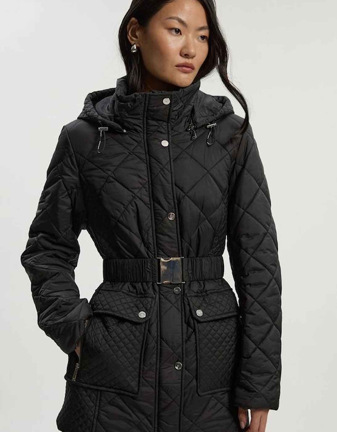 Diamond Quilted Belted Short Padded Coat, 2 of 1