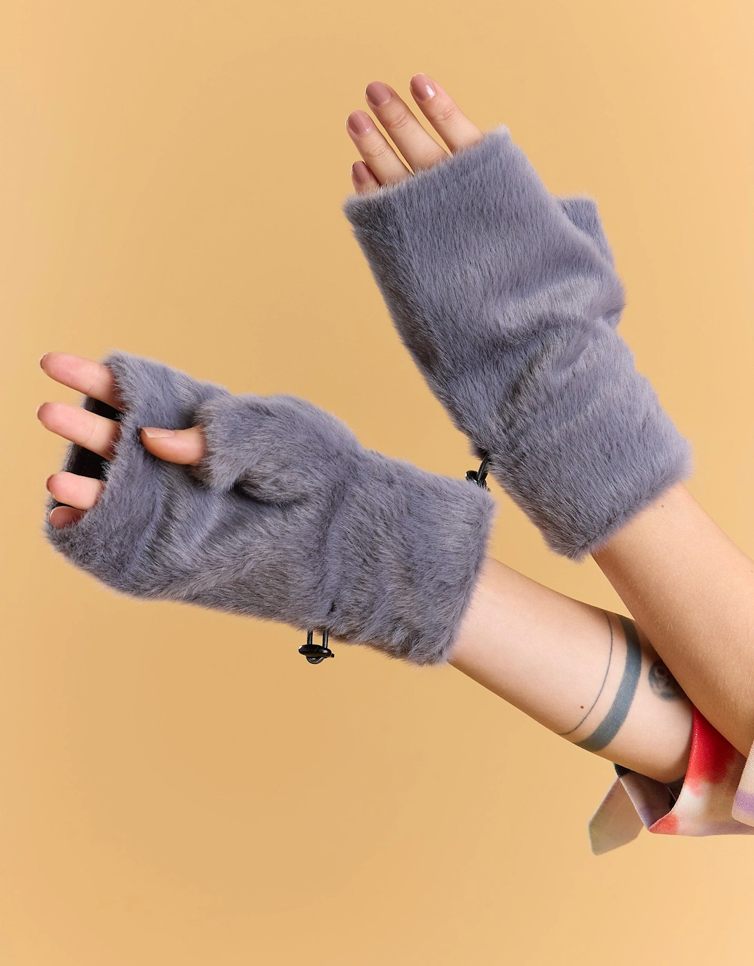 Grey Faux Fur Adjustable Fingerless Gloves, 2 of 1