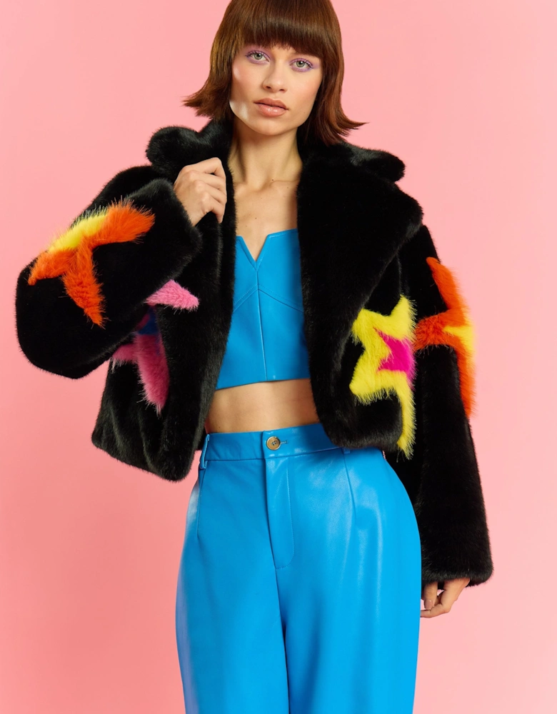 Black Hand Craft Bamboo Faux Fur Star Jacket