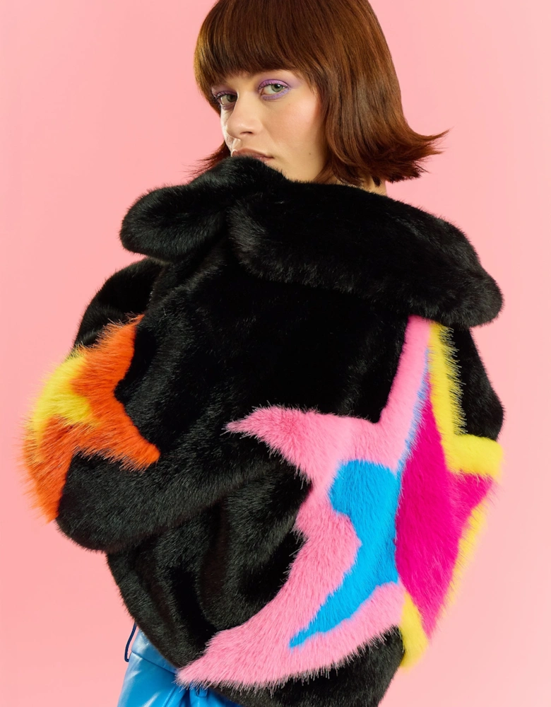 Black Hand Craft Bamboo Faux Fur Star Jacket