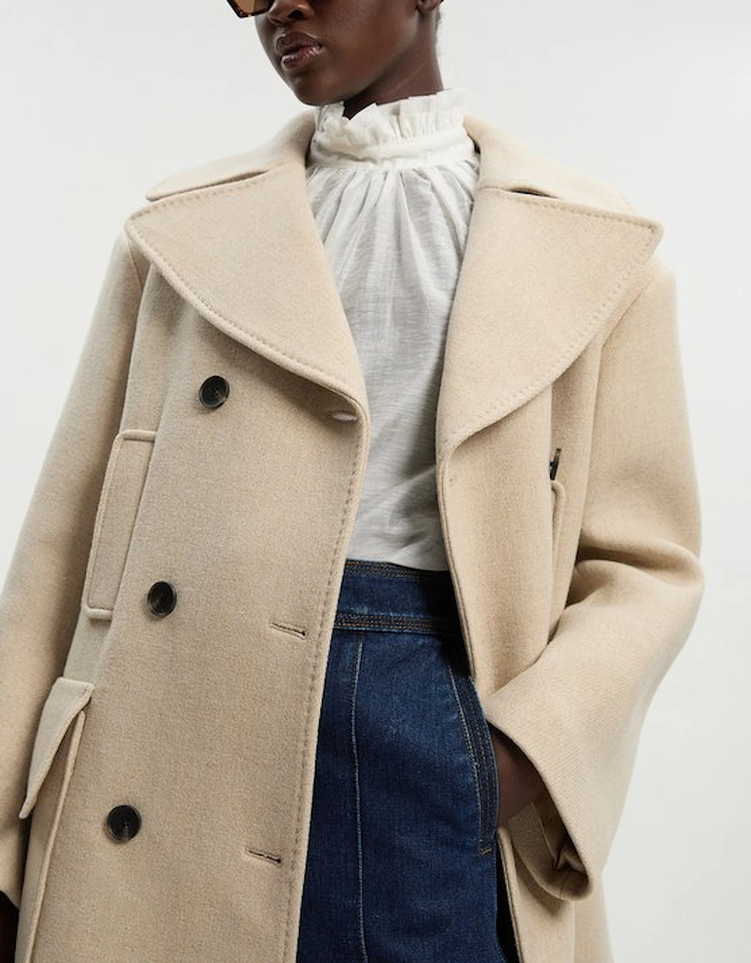 Wool Patch Pocket Tailored Midi Coat