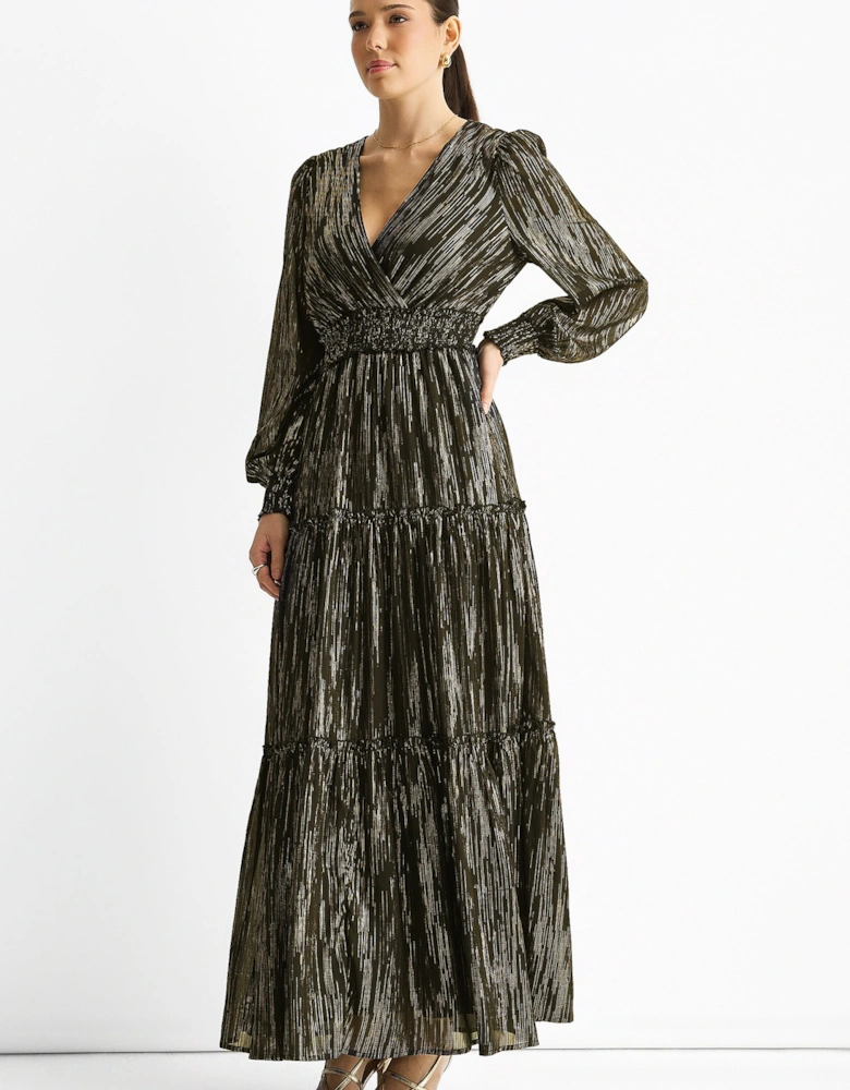 Black Lurex Chiffon Occassion Tiered Maxi Dress