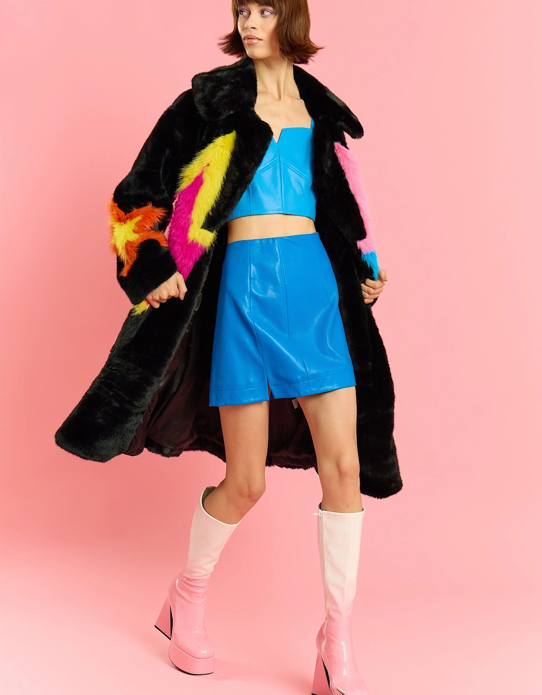 Black Hand Made Bamboo Lyocell Multi Faux Fur Star Coat