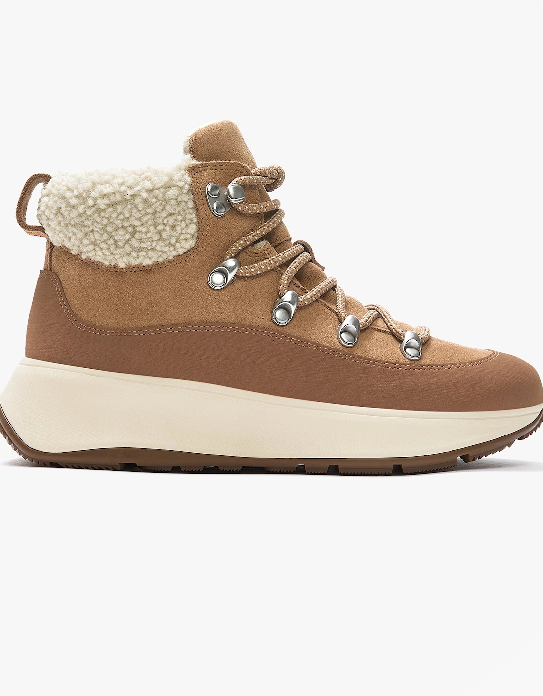 Women's FitFlop F-MODE TEDDY-COLLAR WARM SUEDE Womens Suede Booties Desert Tan - Brown - Size: 7