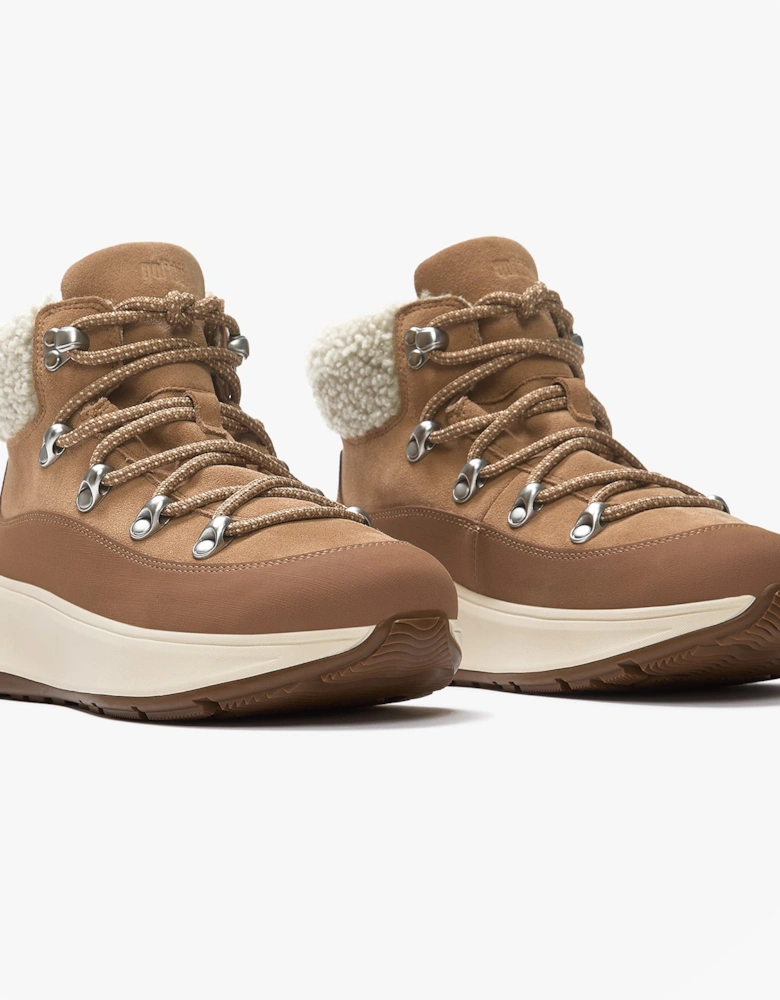 F-MODE TEDDY-COLLAR WARM SUEDE Womens Suede Booties Desert Tan