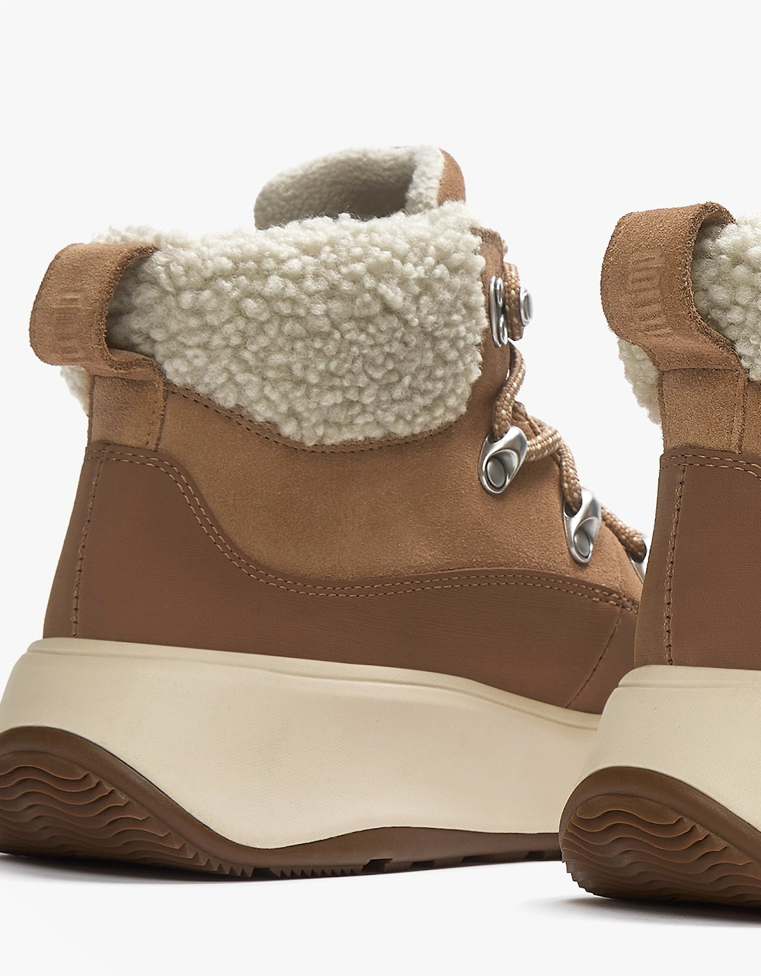 F-MODE TEDDY-COLLAR WARM SUEDE Womens Suede Booties Desert Tan