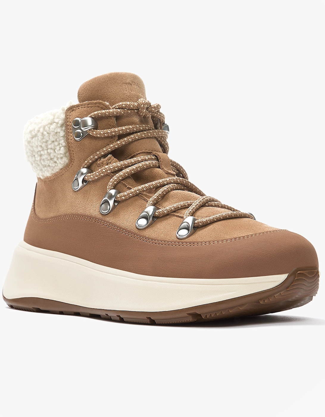 F-MODE TEDDY-COLLAR WARM SUEDE Womens Suede Booties Desert Tan