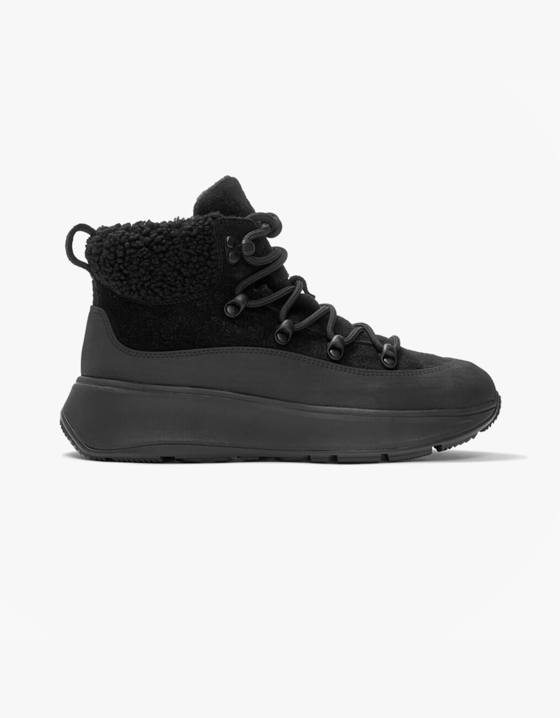 FitFlop Women's FitFlop F-MODE TEDDY-COLLAR WARM SUEDE Womens Suede Booties All Black