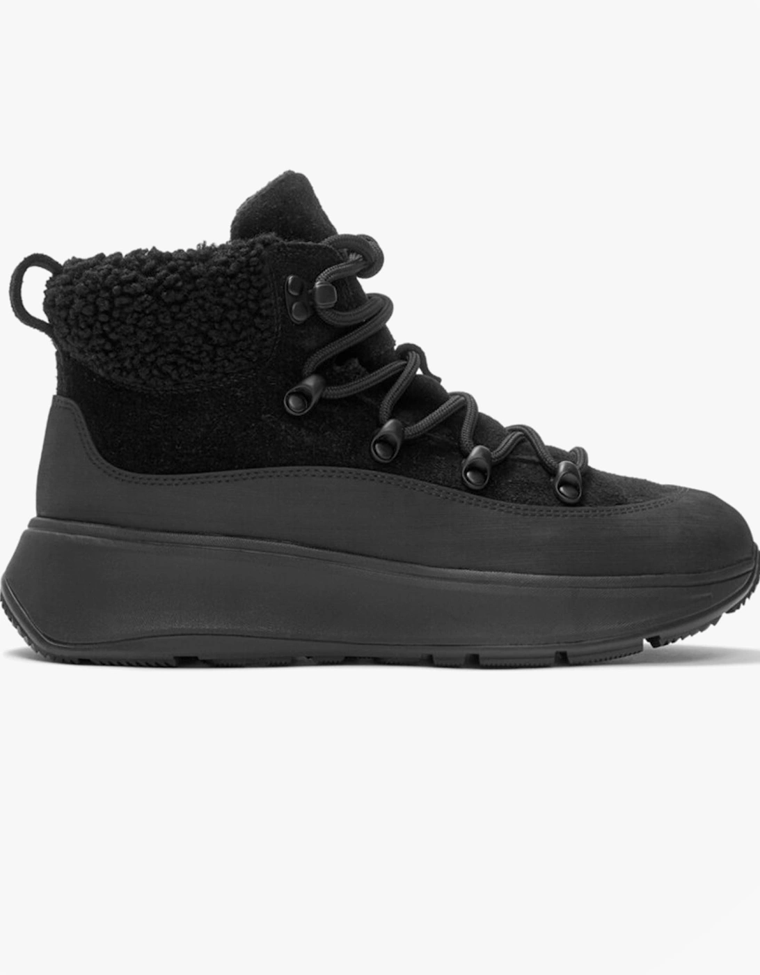 F-MODE TEDDY-COLLAR WARM SUEDE Womens Suede Booties All Black, 7 of 6