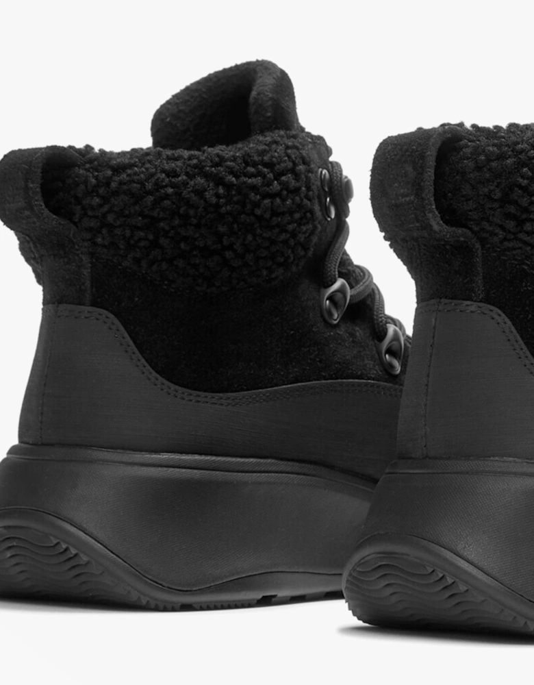 F-MODE TEDDY-COLLAR WARM SUEDE Womens Suede Booties All Black