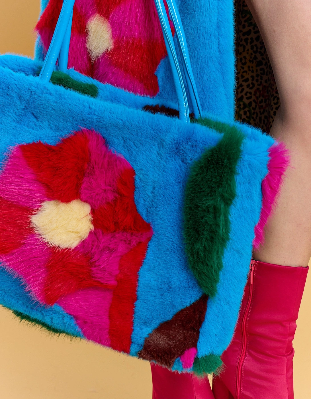 Handmade Bamboo Floral Faux Fur Bag