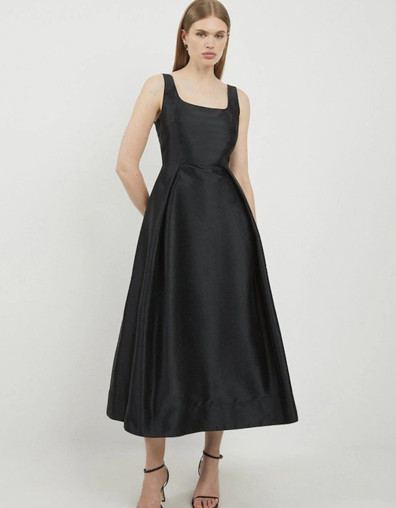 Taffeta Full Skirt Tailored Midi Dress