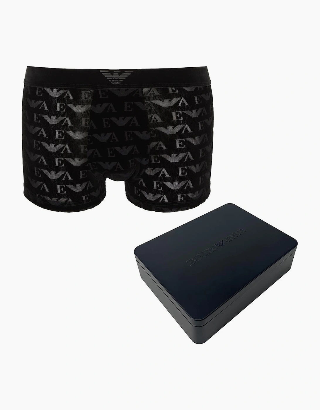 Men's Emporio Armani Devoré Velvet Boxer Trunk Gift Tin, Velvet Black - Size: 37/36/32