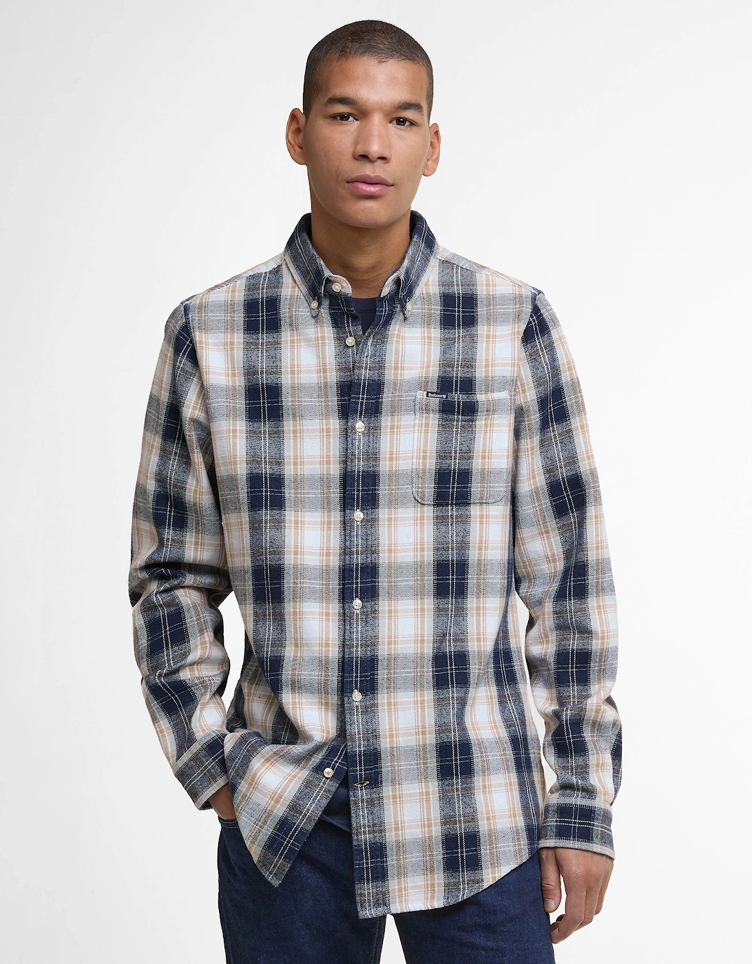 Sillwith Mens Tailored Checked Shirt - Ecru, 6 of 5