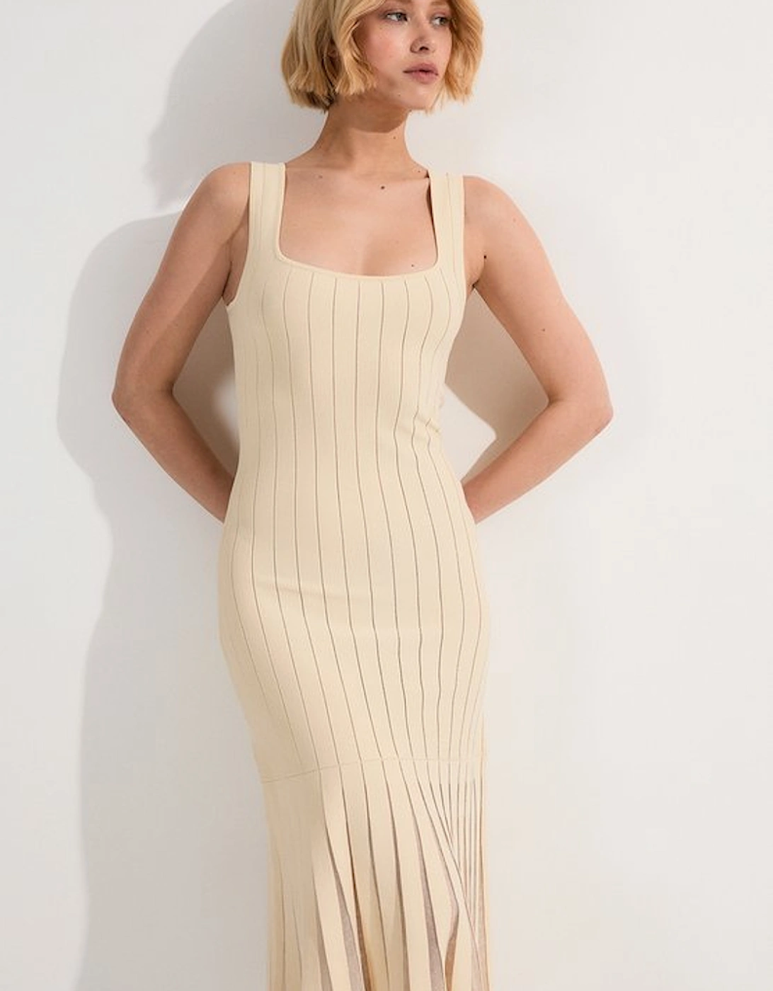 Compact Stretch Square Neck Knitted Flippy Dress, 5 of 4