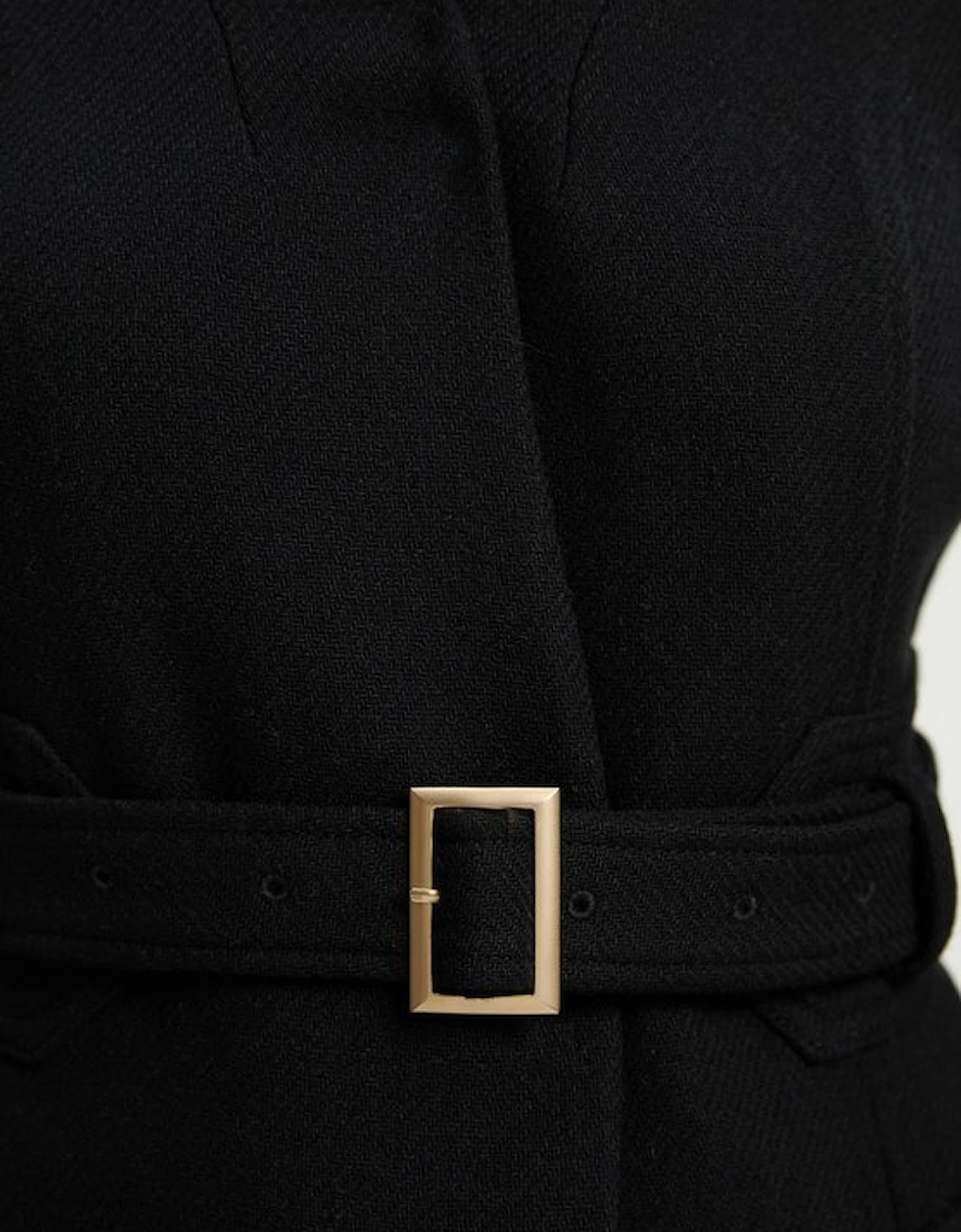 Wool Investment Notch Neck Belted Detail Tailored Maxi Coat