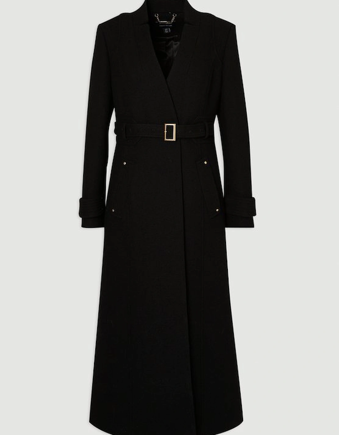 Wool Investment Notch Neck Belted Detail Tailored Maxi Coat