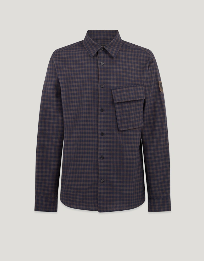 Scale Mens Long Sleeve Check Shirt - Dark Ink / Major Brown
