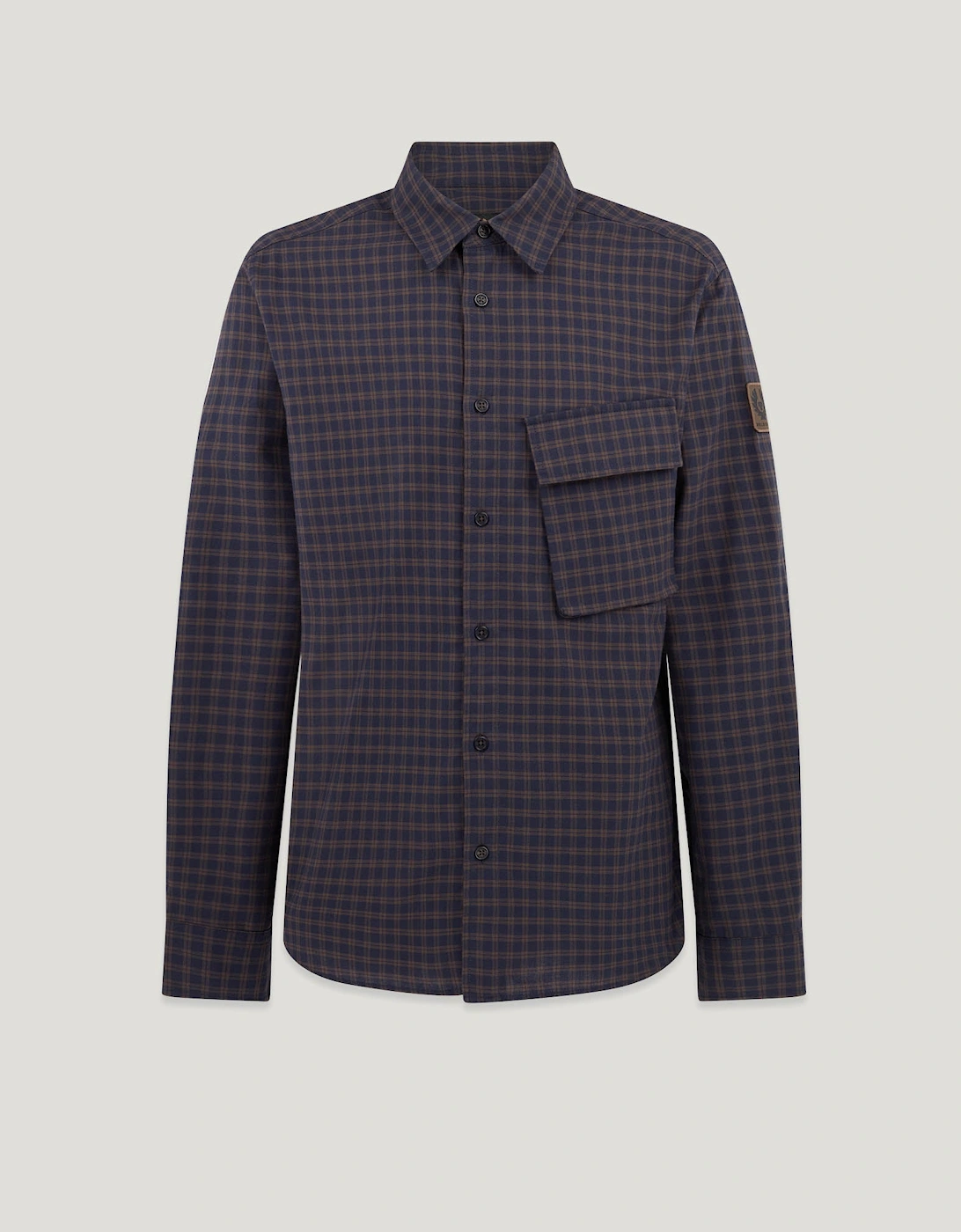 Scale Mens Long Sleeve Check Shirt - Dark Ink / Major Brown, 4 of 3