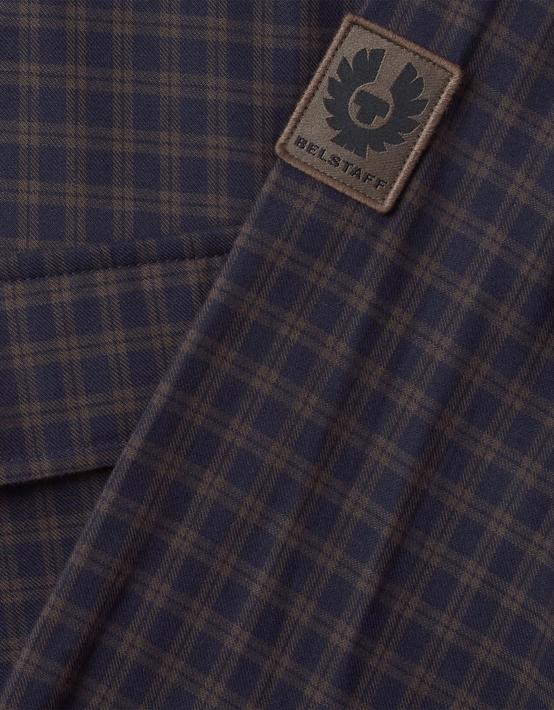 Scale Mens Long Sleeve Check Shirt - Dark Ink / Major Brown