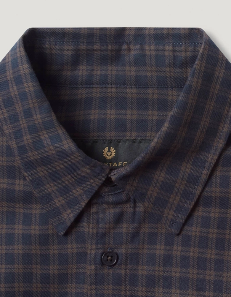 Scale Mens Long Sleeve Check Shirt - Dark Ink / Major Brown