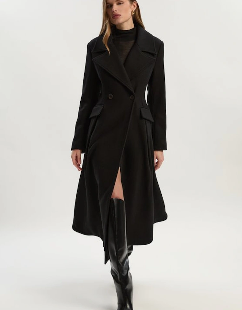Wool Tailored Flared Skirt Midi Coat