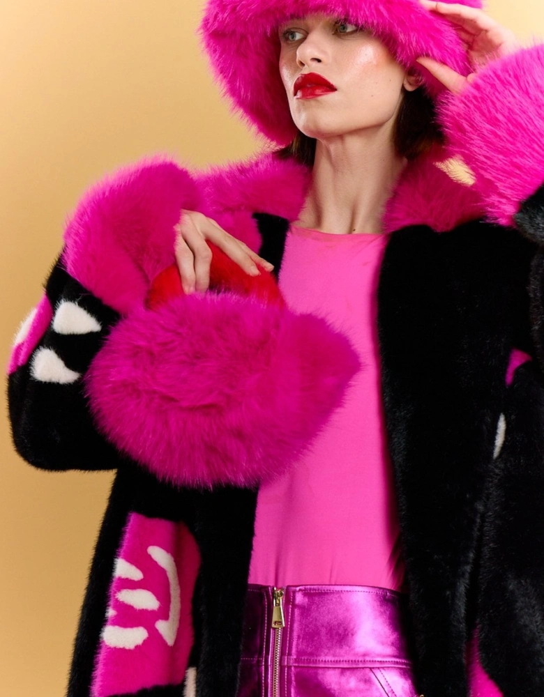 Pink and Red Bamboo Faux Fur Bag