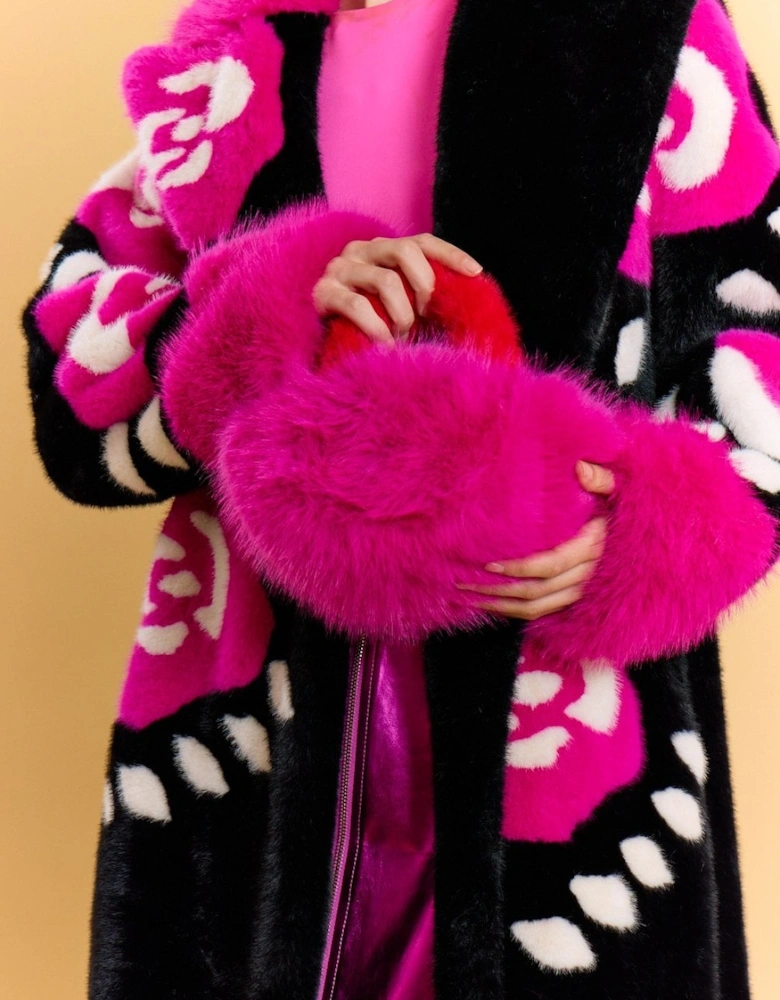 Pink and Red Bamboo Faux Fur Bag