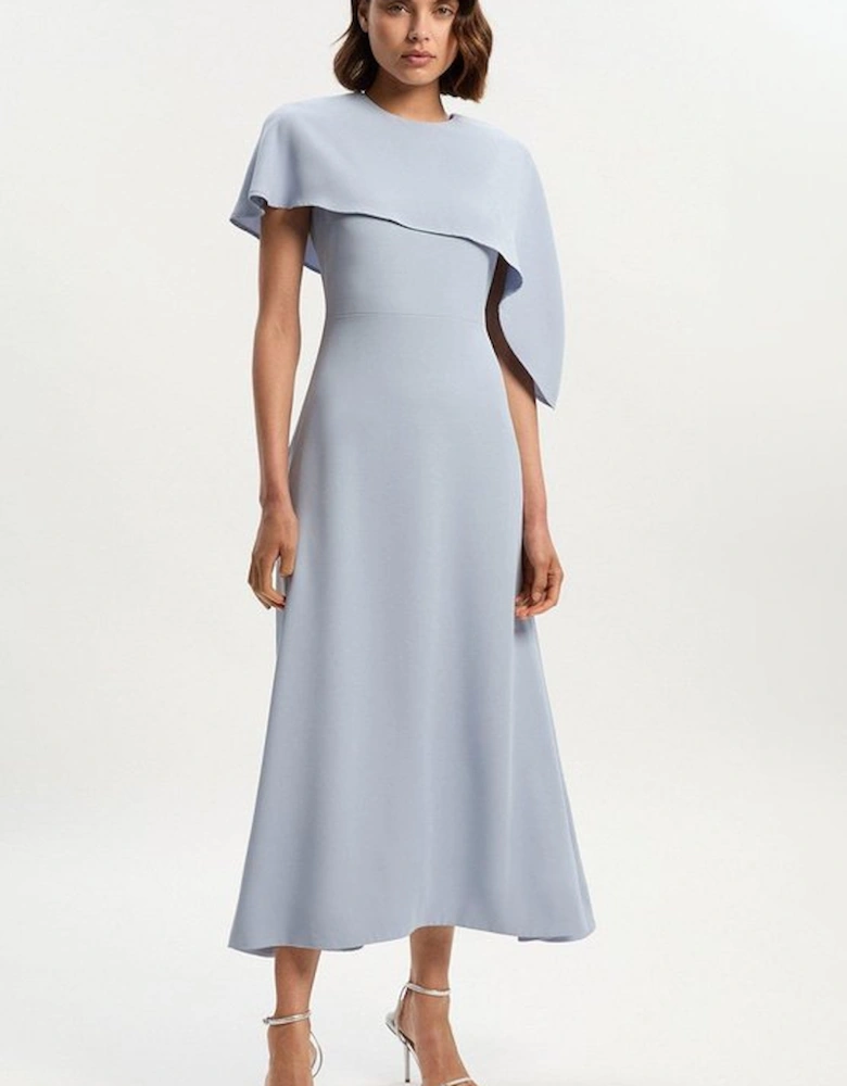 Soft Tailored Cape Detail Tailored Midi Dress