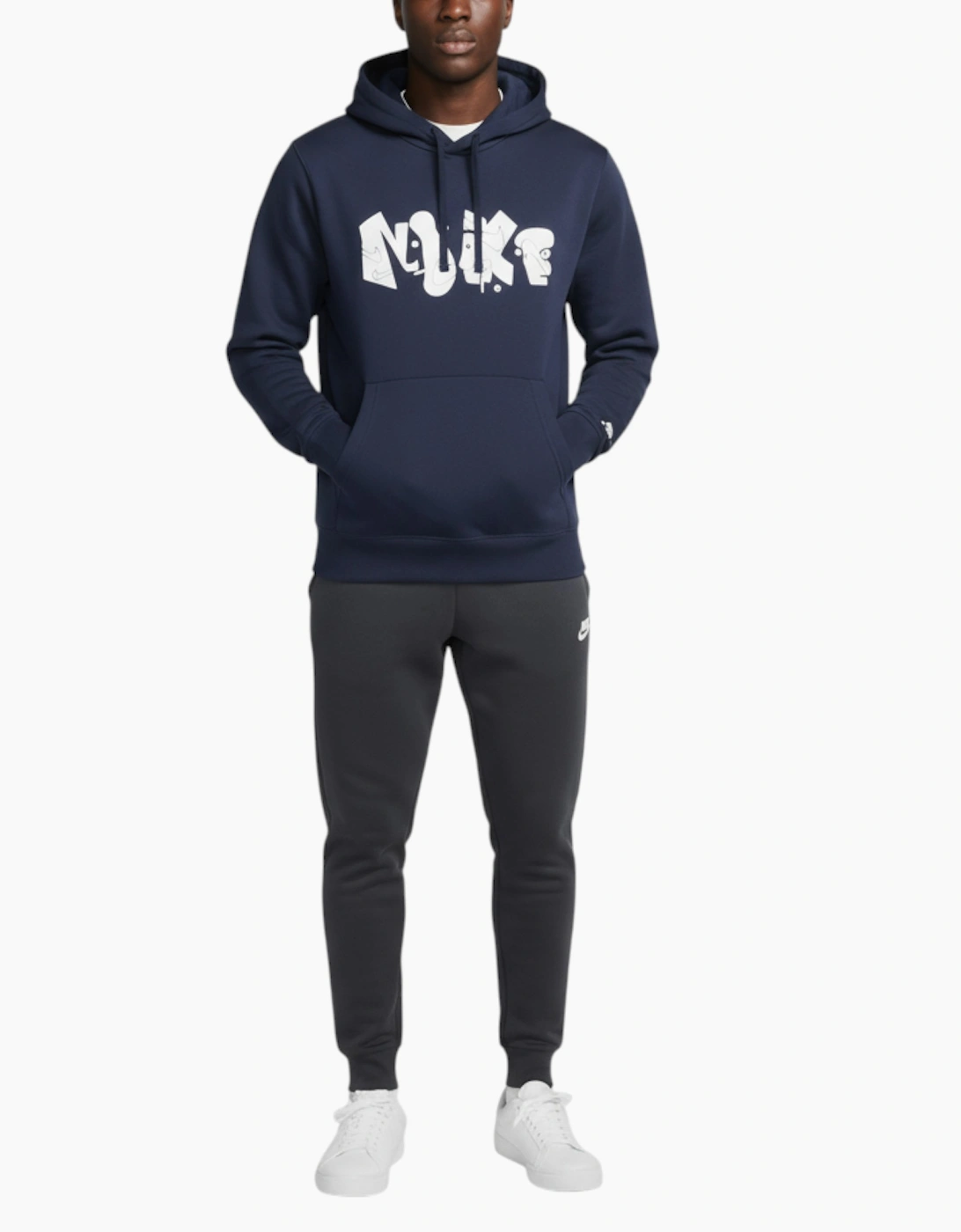 Nike Men's Navy Hoodie Fleece Graphic Pullover Cotton Sportswear Hooded Sweatshirt  40 L