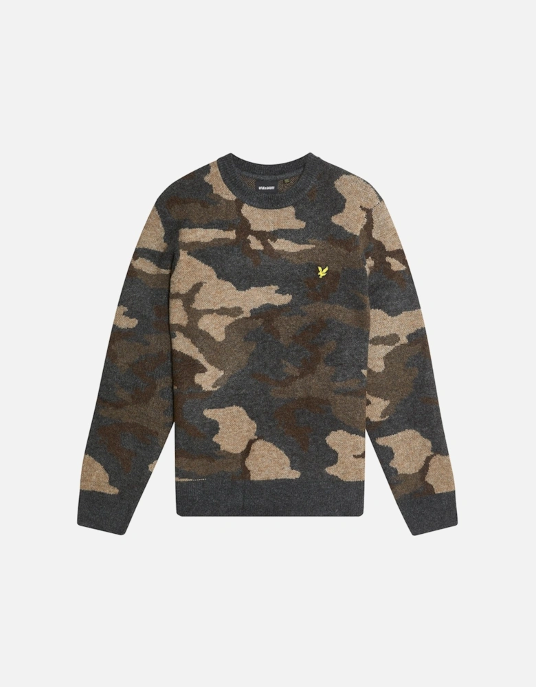 Lyle & Scott Brushed Camouflage Crew Neck Jumper - X077 Black Steel