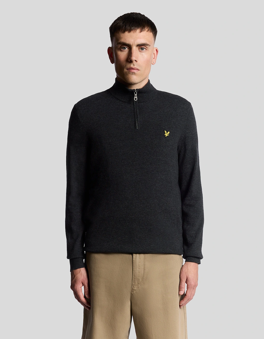 Lyle & Scott Men's Lyle & Scott Lambswool Blend Quarter Zip Jumper - W155 Jet Black Marl