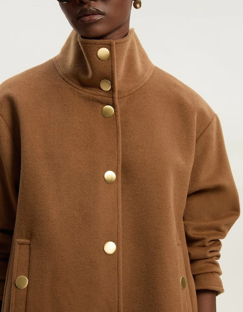 Brushed Wool  Funnel Neck Tailored Short Coat