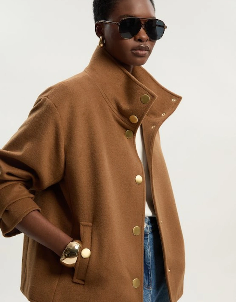 Brushed Wool  Funnel Neck Tailored Short Coat