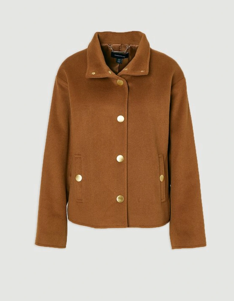 Brushed Wool  Funnel Neck Tailored Short Coat