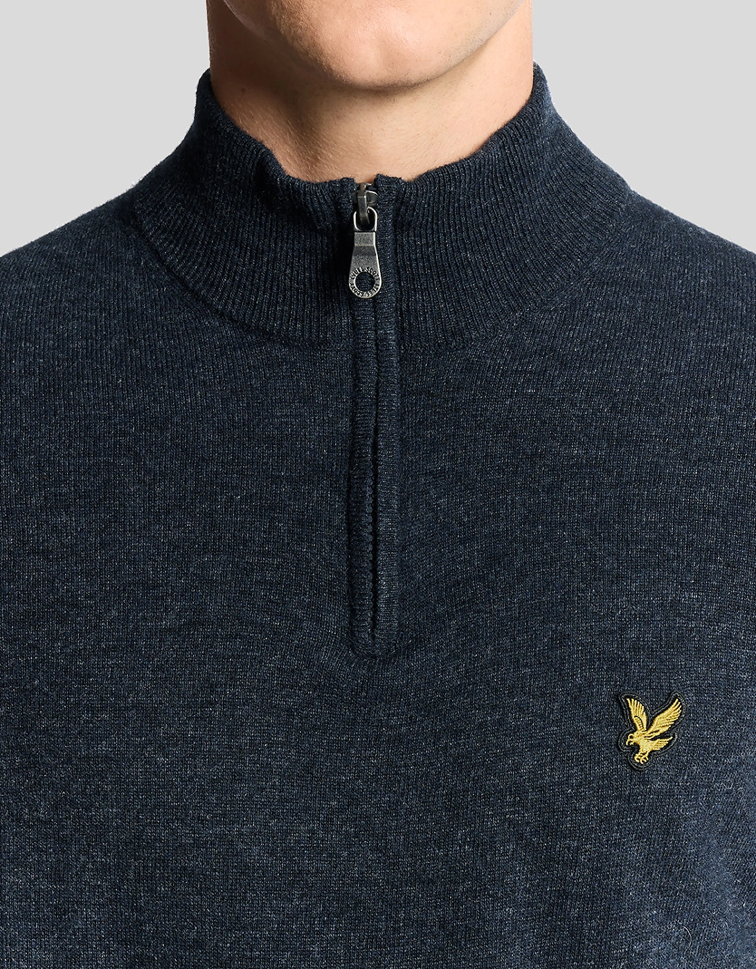 Lyle & Scott Lambswool Blend Quarter Zip Jumper - Z56 Dark Navy Marl