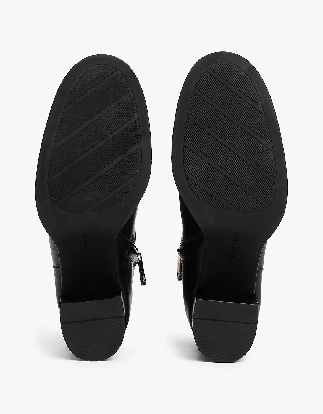 Stacked Heel Leather Womens Ankle Boots - Black