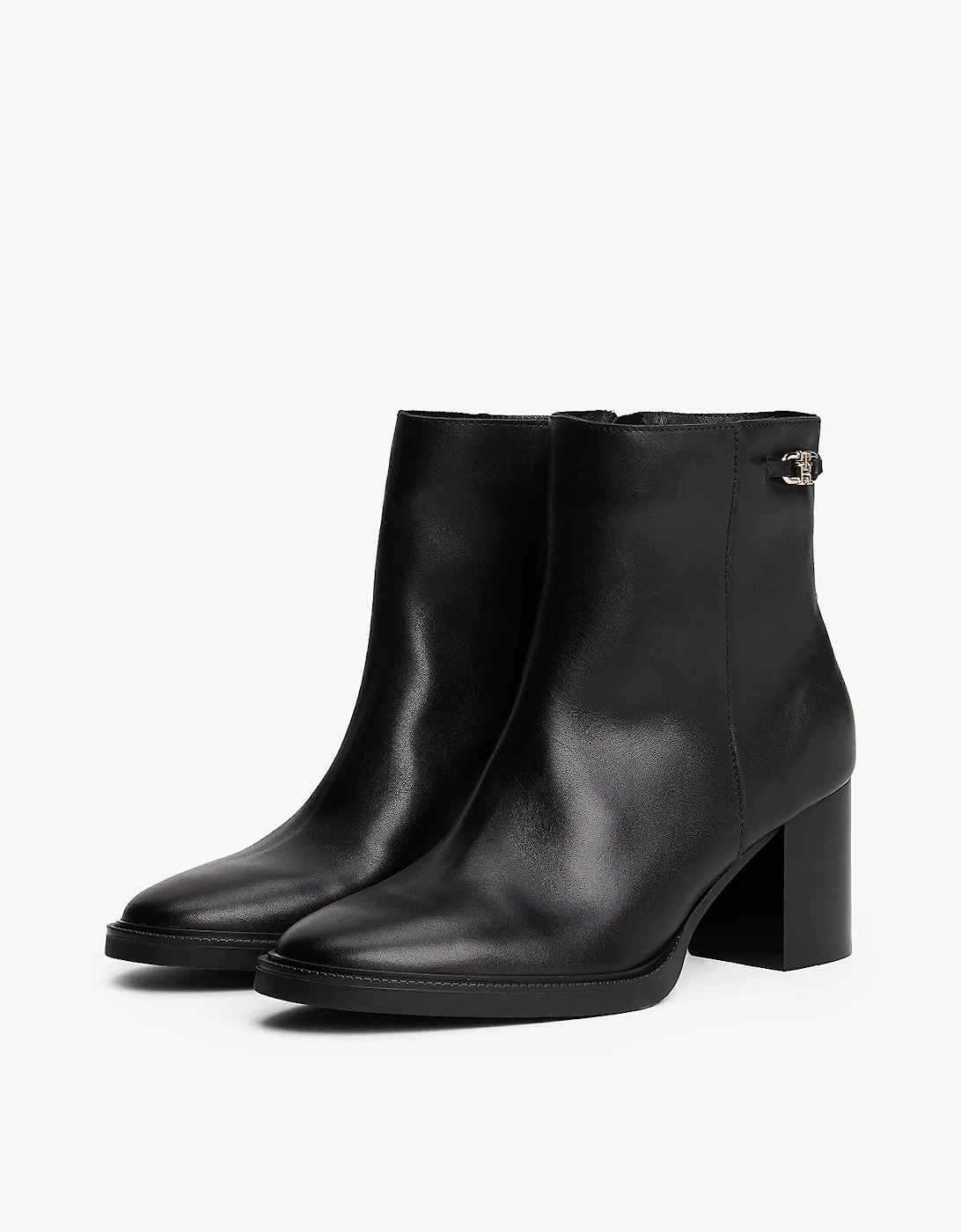 Women's Tommy Hilfiger Stacked Heel Leather Womens Ankle Boots - Black - Size: 7