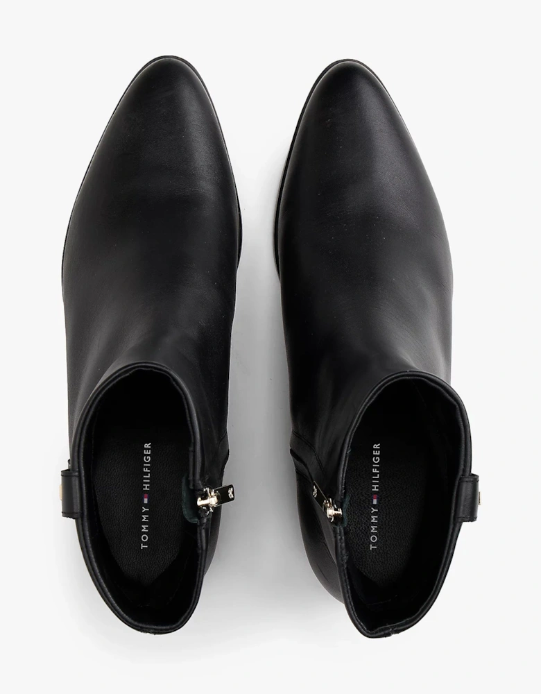 TH Leather Pointy Womens Zipped Booties - Black