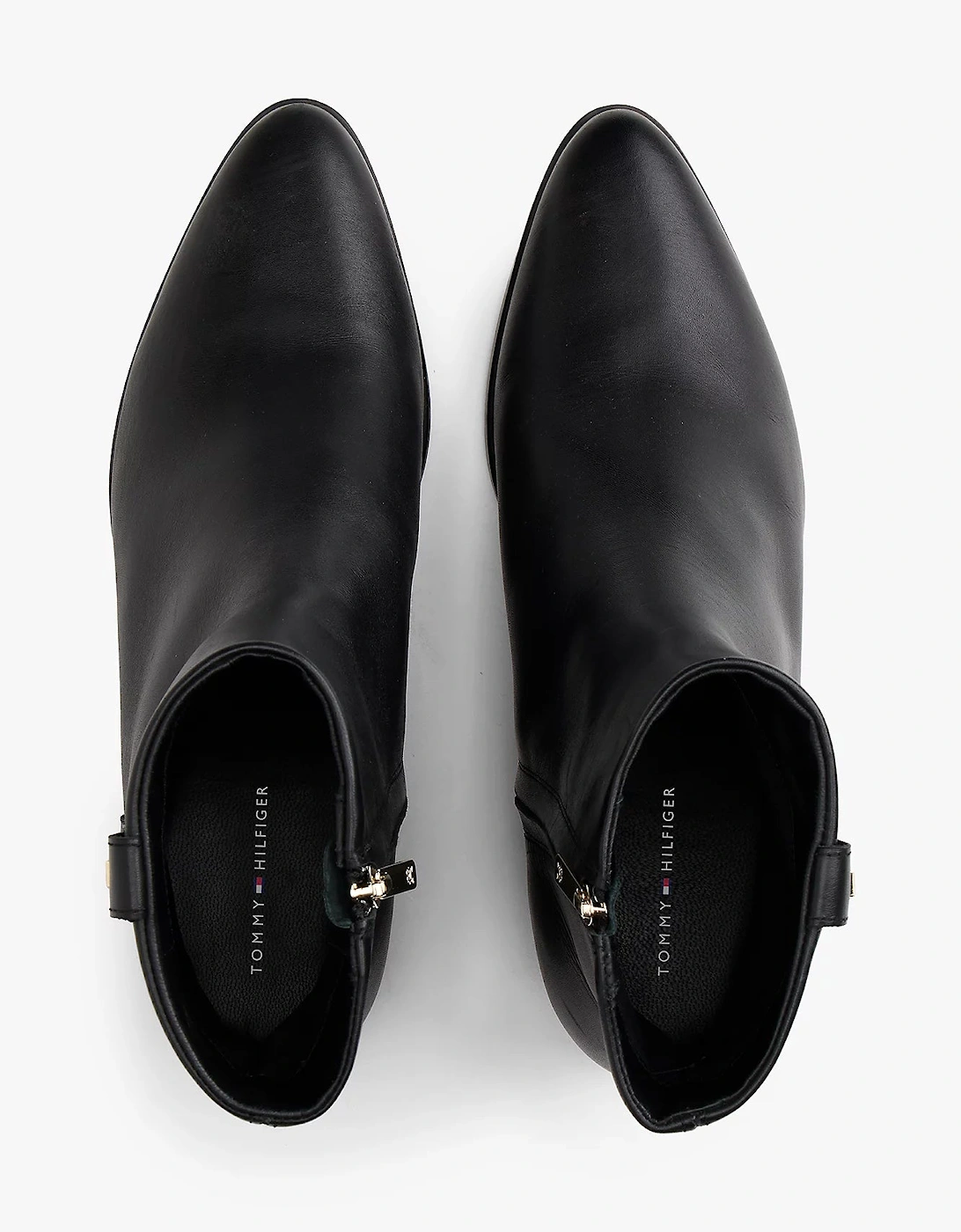 TH Leather Pointy Womens Zipped Booties - Black