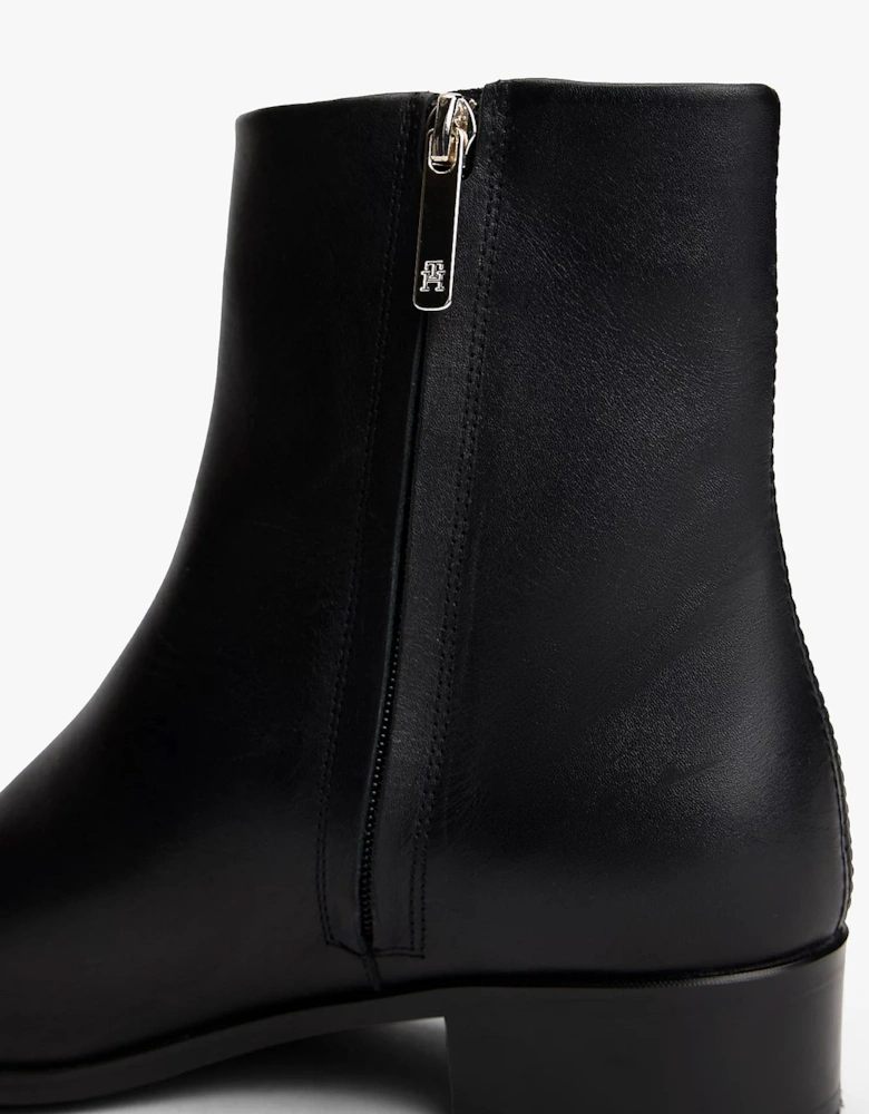 TH Leather Pointy Womens Zipped Booties - Black