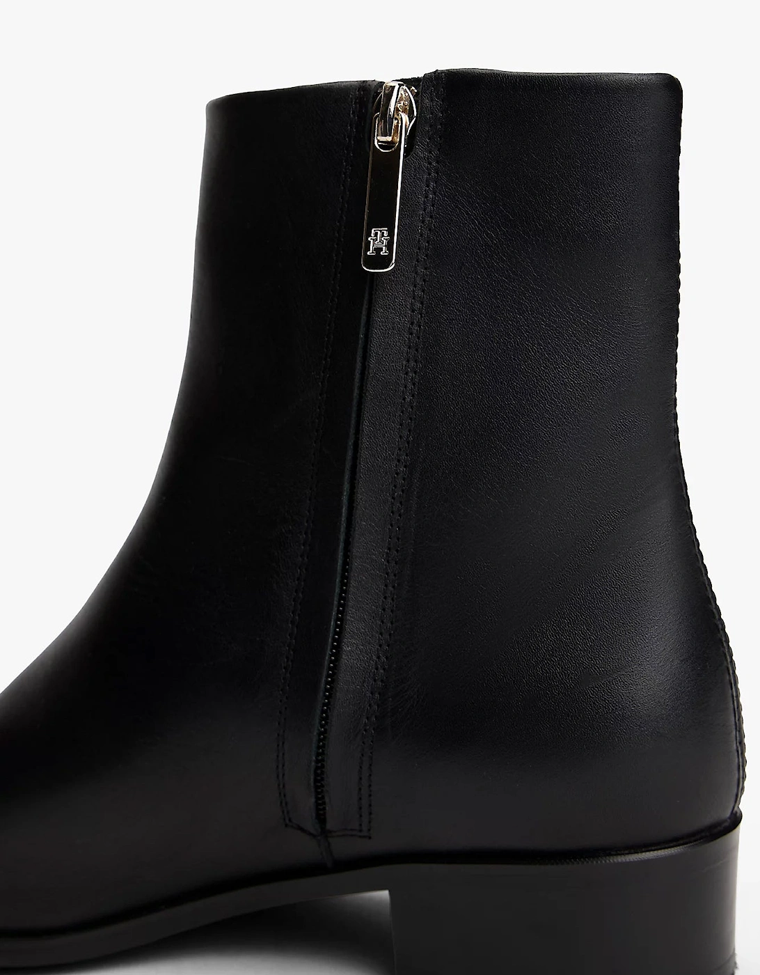 TH Leather Pointy Womens Zipped Booties - Black