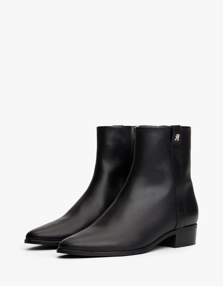 TH Leather Pointy Womens Zipped Booties - Black