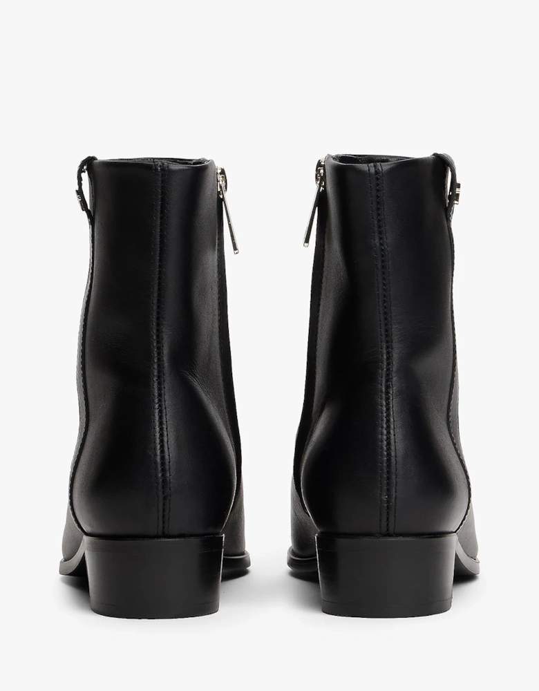 TH Leather Pointy Womens Zipped Booties - Black