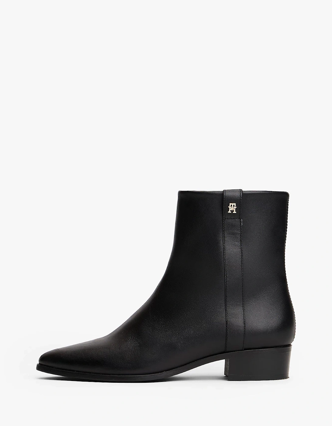 TH Leather Pointy Womens Zipped Booties - Black
