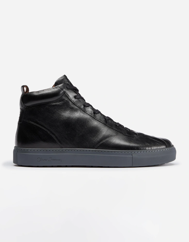 Defeza Mens Calf Leather Retro Hi-Tops - Black