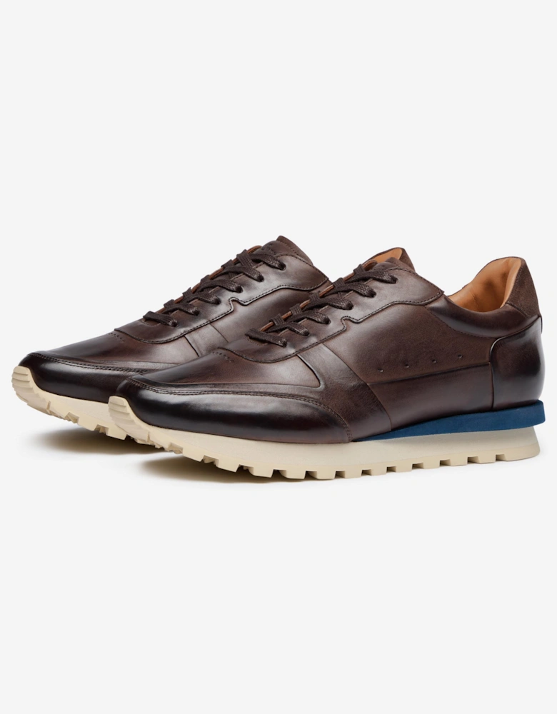 Gaia Mens Hand Finished Calf Leather Trainers - Dark Brown