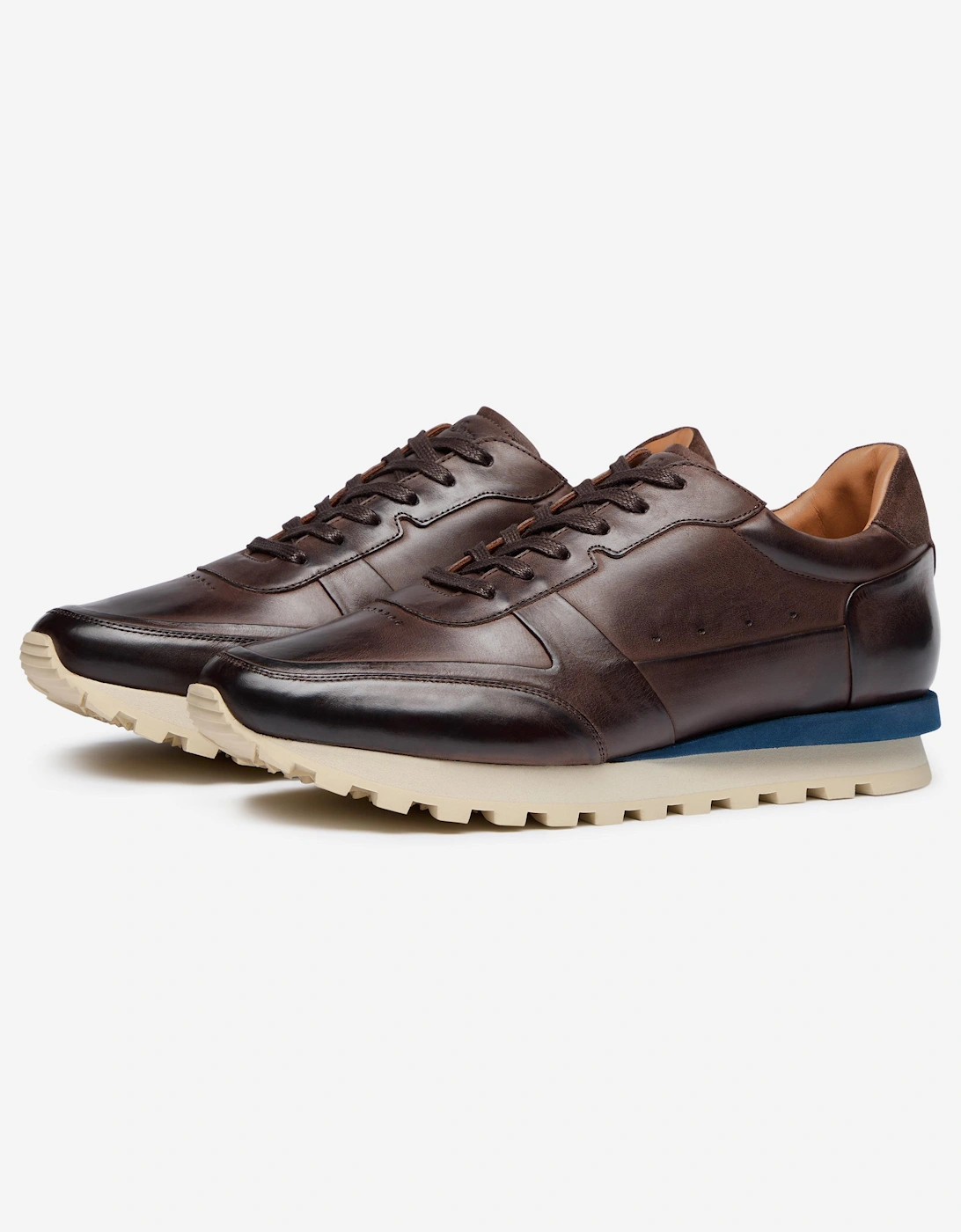 Gaia Mens Hand Finished Calf Leather Trainers - Dark Brown, 6 of 5
