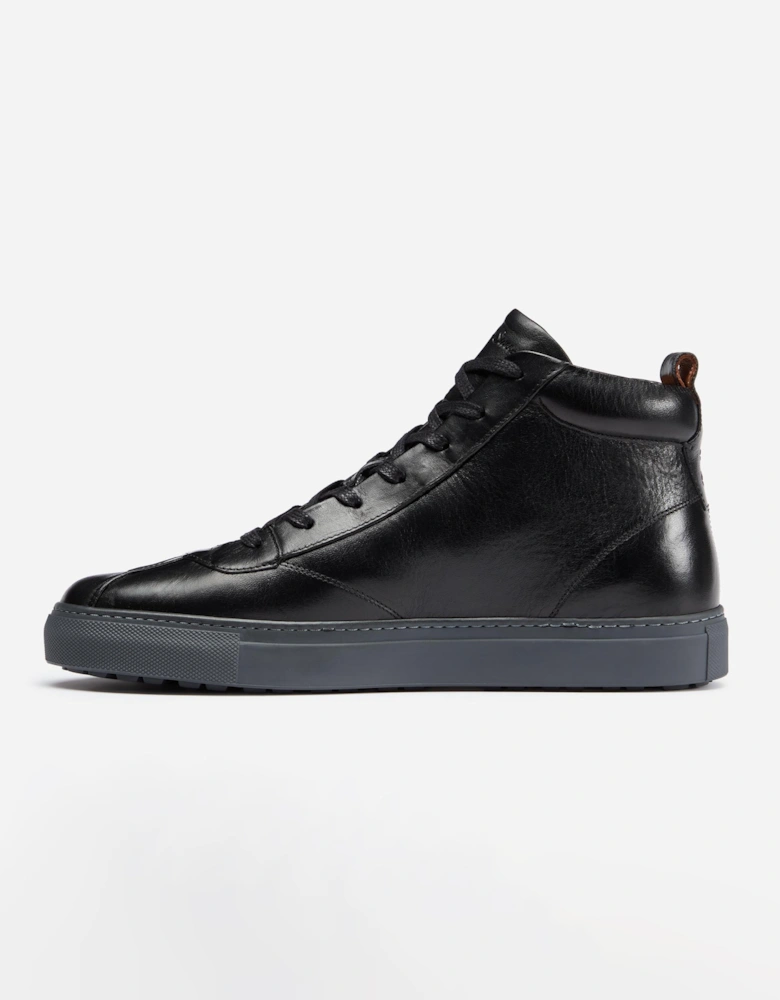 Defeza Mens Calf Leather Retro Hi-Tops - Black