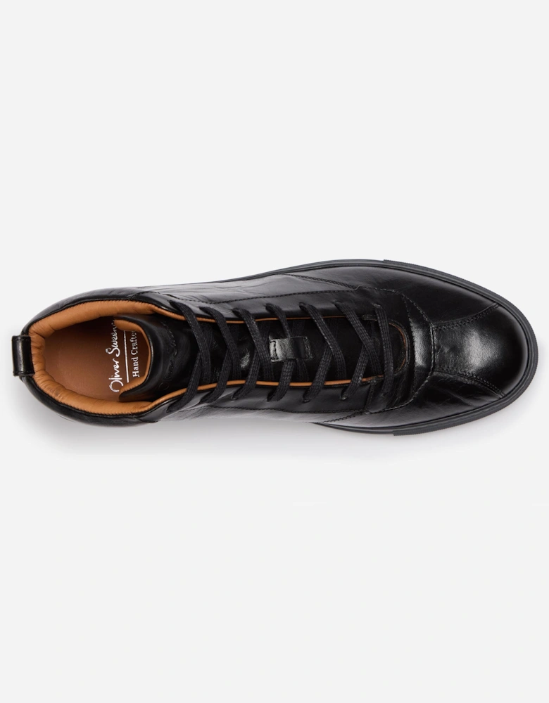 Defeza Mens Calf Leather Retro Hi-Tops - Black
